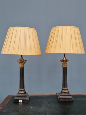 Lot 80 - A pair of vintage column form lamps with...