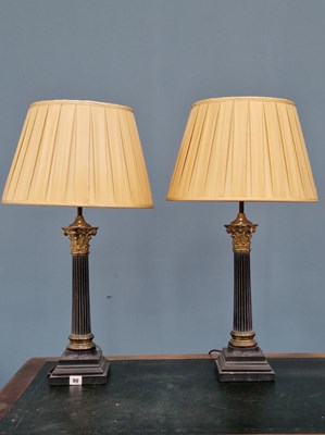 Lot 80 - A pair of vintage column form lamps with...