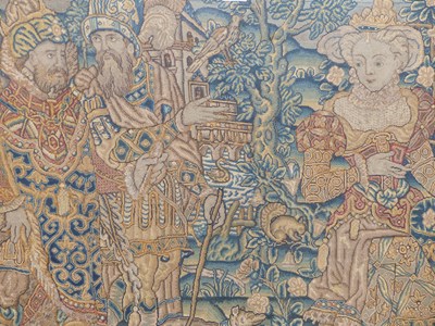 Lot 894 - A framed 17th Century tapestry panel depicting...