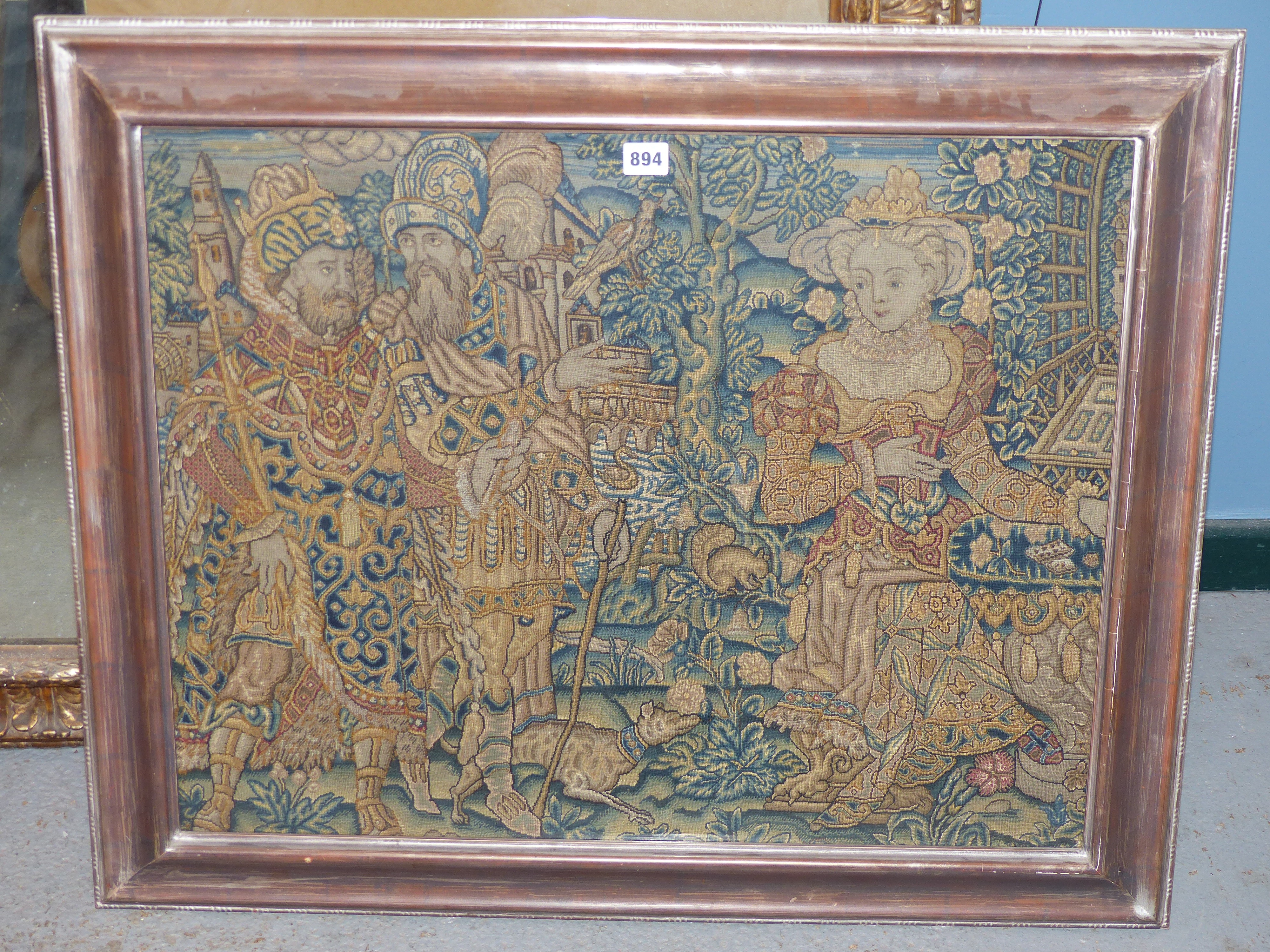 Lot 894 - A framed 17th Century tapestry panel