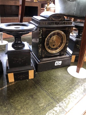 Lot 82A - A black slate clock garniture together with a...