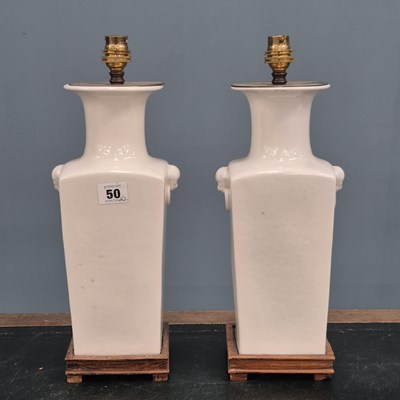 Lot 50 - A pair of Chinese style blanc de chine square...