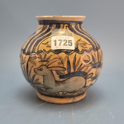 Lot 1725 - A Kutahya style vase painted with a peacock...
