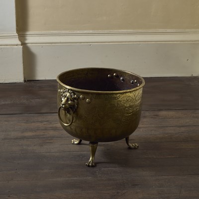 Lot 53 - An antique Georgian style brass log bin,...
