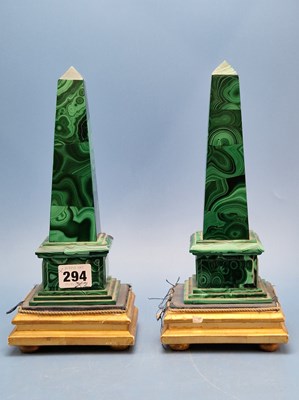 Lot 294 - A pair of malachite obelisks with associated...