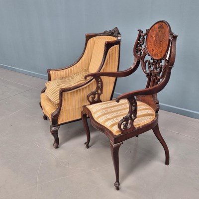 Lot 1731 - An Edwardian mahogany elbow chair, the back...