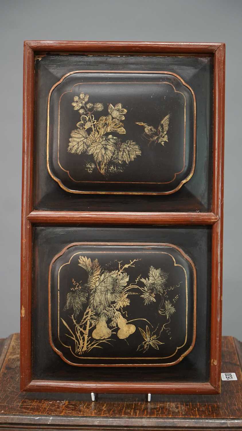 Lot 25 - A pair of carved Oriental panels, together...