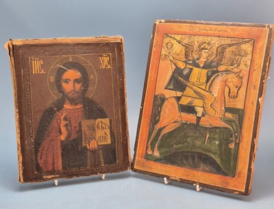 Lot 286 - Two antique icons: a saint mounted on...