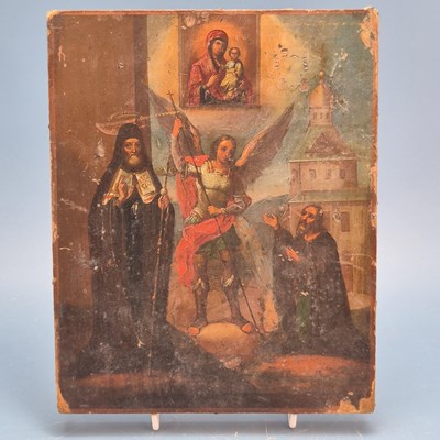Lot 320 - Antique icon of Archangel Michael and other...