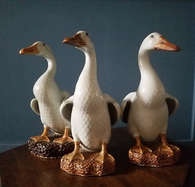 Lot 237 - Three large Chinese export porcelain ducks. H...