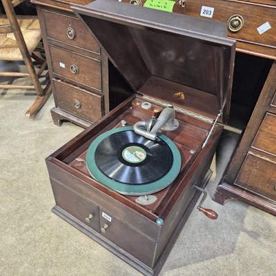 Lot 204 - A HMV table top wind-up gramophone.