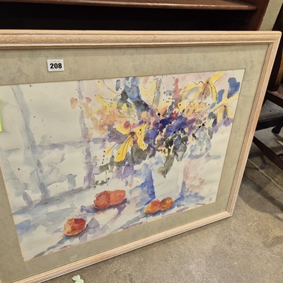 Lot 208 - A watercolour still life study of flowers and...