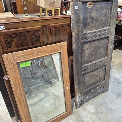 Lot 213 - A pine framed mirror and a Georgian oak panel