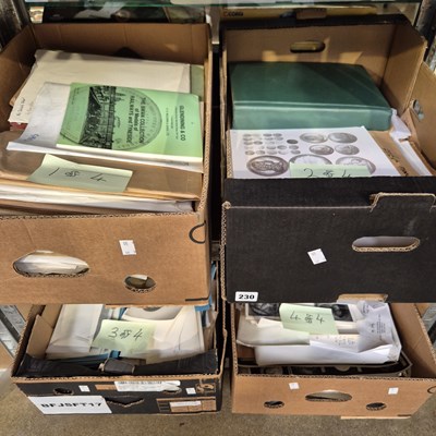 Lot 230 - Four boxes of various numismatic and other...