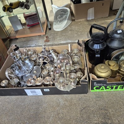 Lot 239 - Two railway lanterns, various silver-plated...