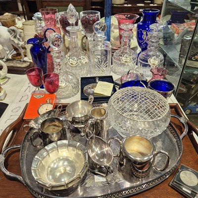 Lot 253 - Various cut glass decanters, A Mary Gregory...