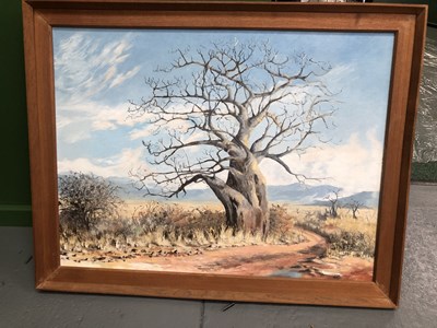 Lot 401 - A South African oil on canvas board of a Bao...