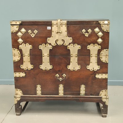 Lot 281 - An antique Korean metal bound hardwood storage...