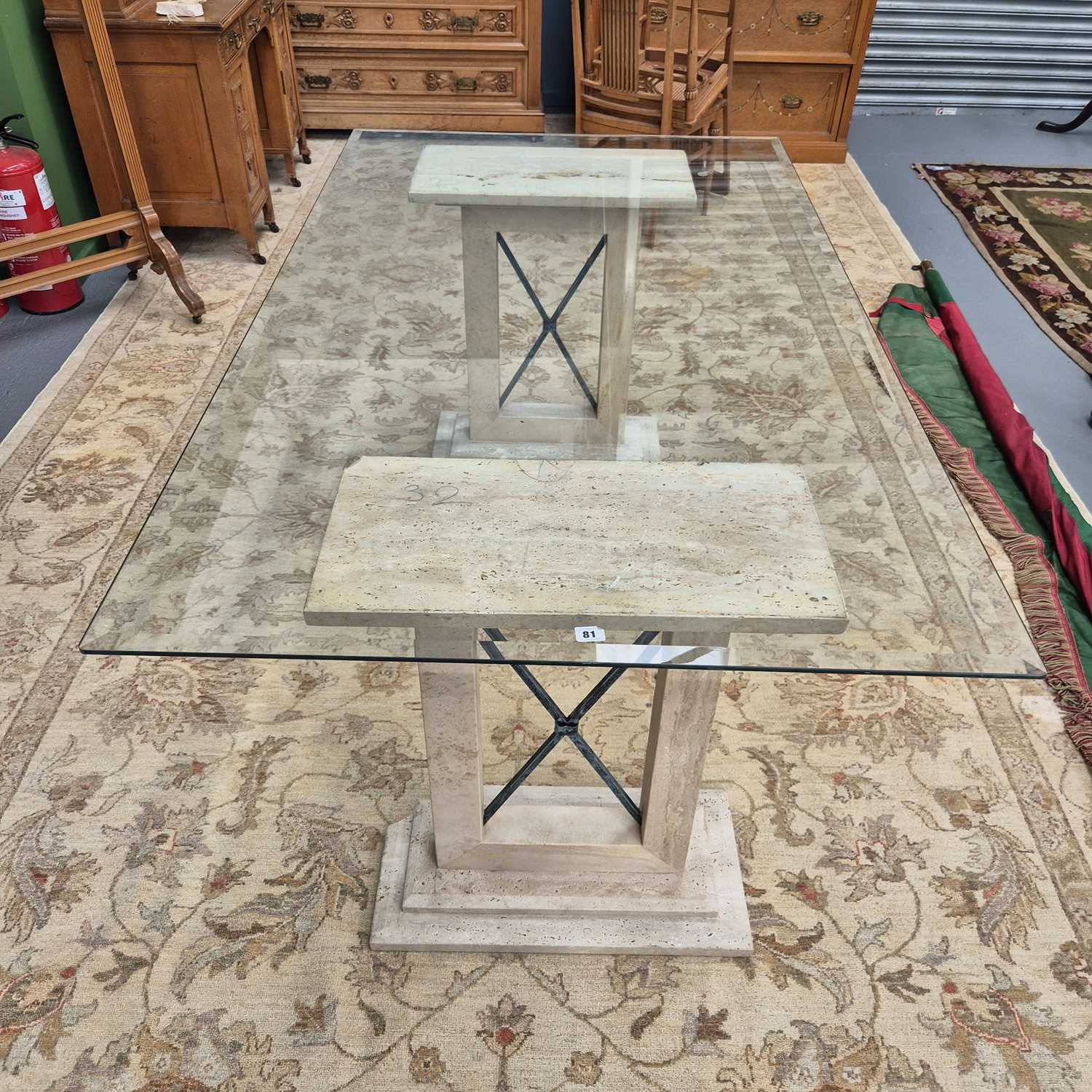 Lot 81 - A 20th Century glass and stone designer dining...