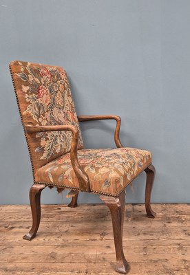 Lot 395 - An antique Georgian style walnut armchair,...