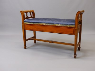 Lot 385 - An Edwardian inlaid satinwood window/duet seat....