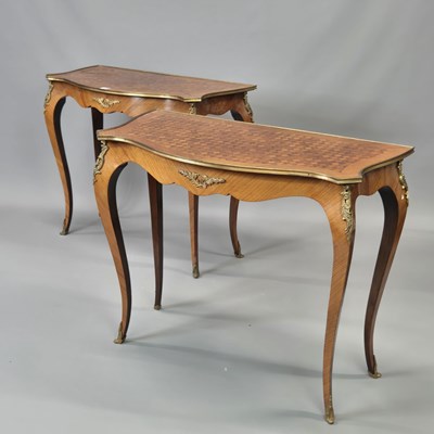 Lot 390 - A pair of French parquetry inlaid gilt metal...