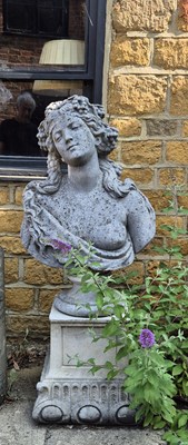 Lot 421 - A weathered Haddonstone composite stone bust...