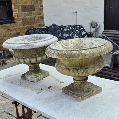 Lot 428 - Two similar Victorian marble garden urns, low...