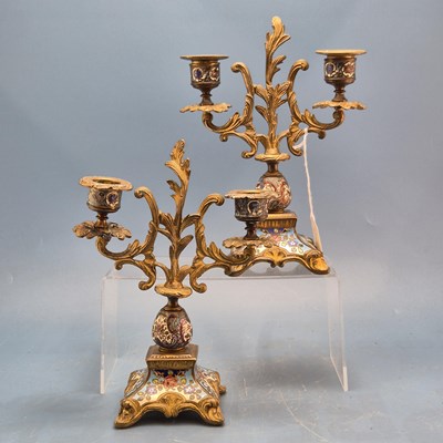Lot 396 - A pair of antique French bronze champlevé...