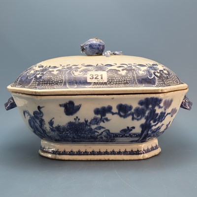 Lot 321 - Two blue and white Chinese export covered soup...