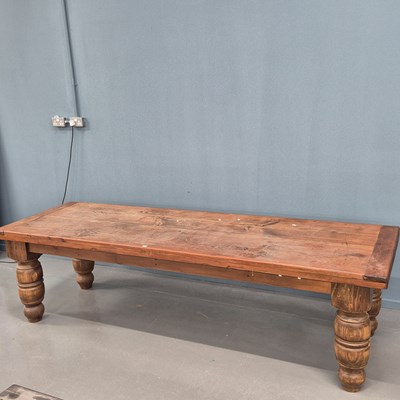 Lot 1327 - A Large pine scullery / kitchen table on stout...