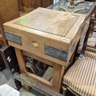 Lot 273 - A vintage butchers block on pine stand with...