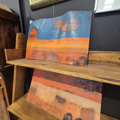 Lot 323 - Two interesting oil on card paintings, signed...
