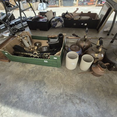 Lot 350 - Various horse brasses, candlesticks, copper...