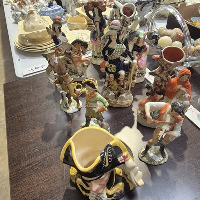 Lot 371 - Various Staffordshire and other figures, and a...