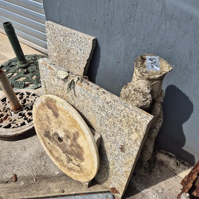 Lot 435 - A cherub bird bath, various marble pieces, and...