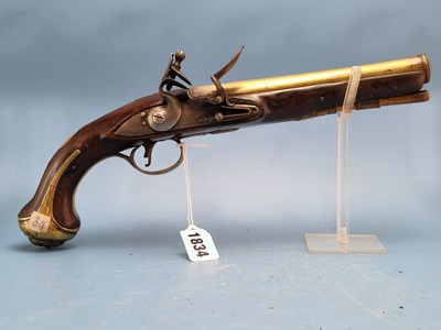 Lot 1834 - A flint brass barrel pistol blunderbus W.M Tomlin