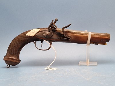 Lot 1835 - French flintlock holster pistol 6" octagonal...