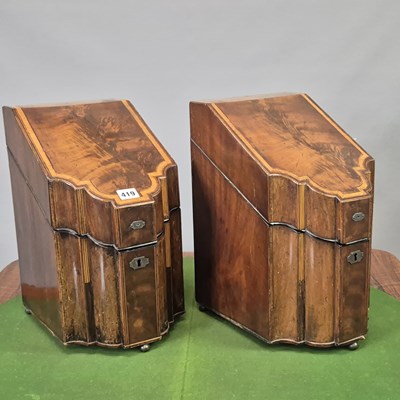 Lot 419 - A pair of Georgian satin wood inlay mahogany...