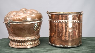Lot 432 - An antique copper fuel bucket with brass...