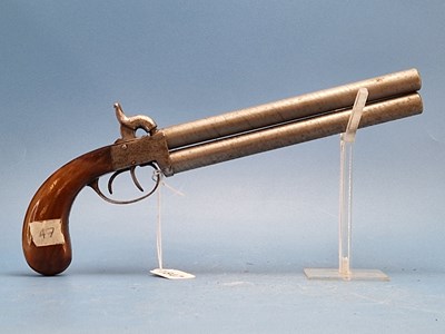 Lot 1847 - A double-barreled over-under percussion pistol...