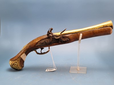 Lot 1854 - A flintlock Turkish blunderbus pistol, brass...