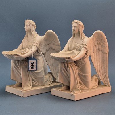 Lot 446 - A pair of antique bisque figures of kneeling...
