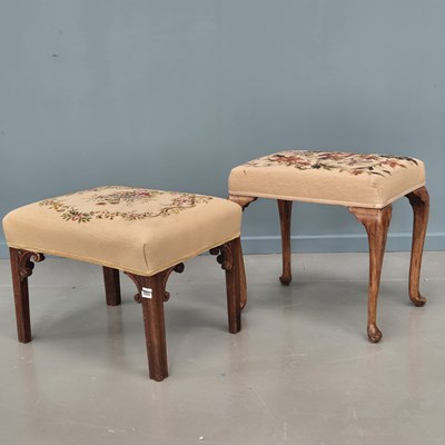 Lot 680 - An antique dressing stool with tapastrey cover...