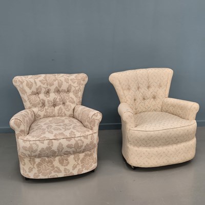 Lot 685 - A pair of modern button back tub form bedroom...