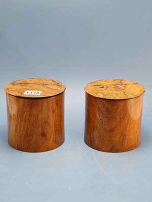 Lot 1378 - A pair of olive wood cylindrical tea...