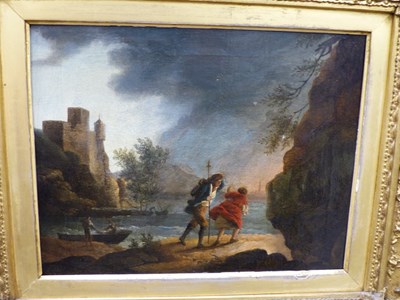 Lot 1384 - 19th century, a family walking on a stormy...