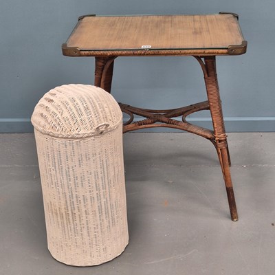 Lot 699 - A rattan bamboo occasional table, together...