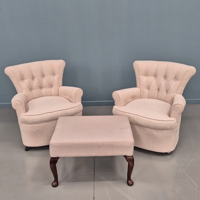 Lot 727 - A pair of modern button-back tub form bedroom...