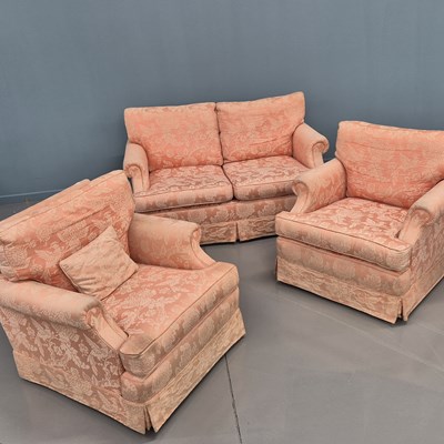Lot 745 - A modern three-piece suite, two armchairs, two-...